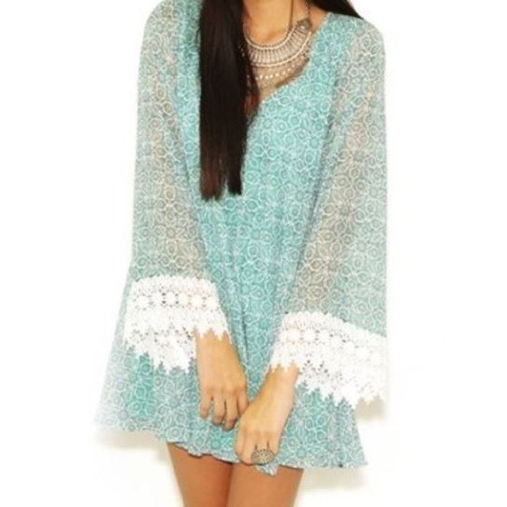 Show Me Your MuMu Dress Portabella in Turquoise Blue Revolve Sz M